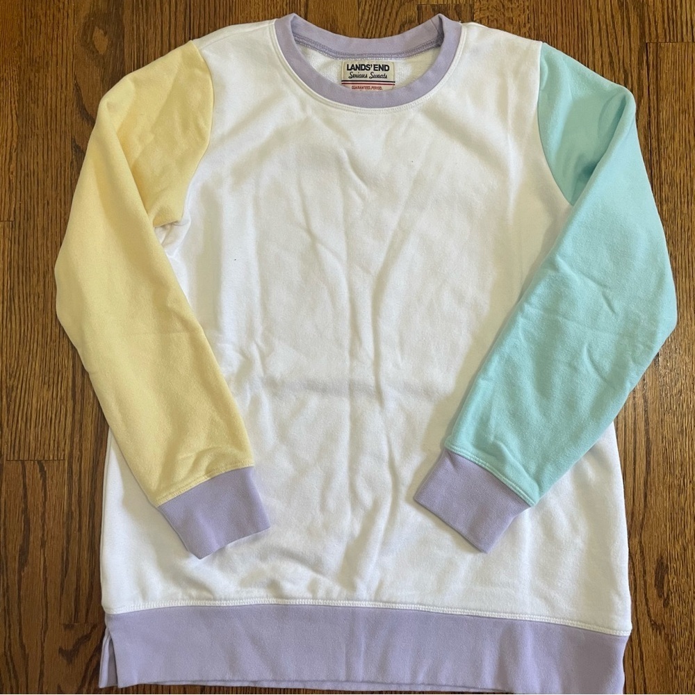 Lands' End Serious Sweats Sweatshirt White Purple Blue Yellow Size XS